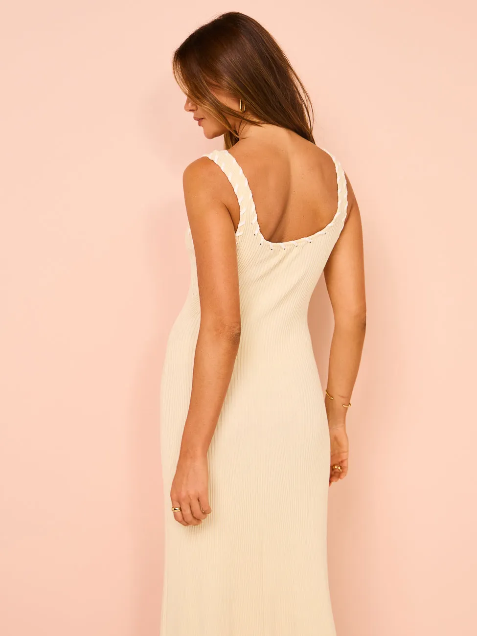 Mon Renn Outline Knit Midi Dress in Stone Ivory