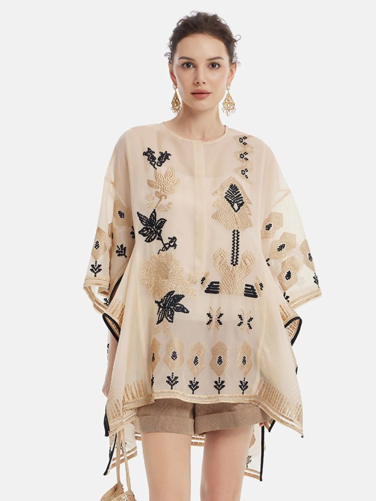 Moroccan-inspired Wide Cuffs Embroidered Top