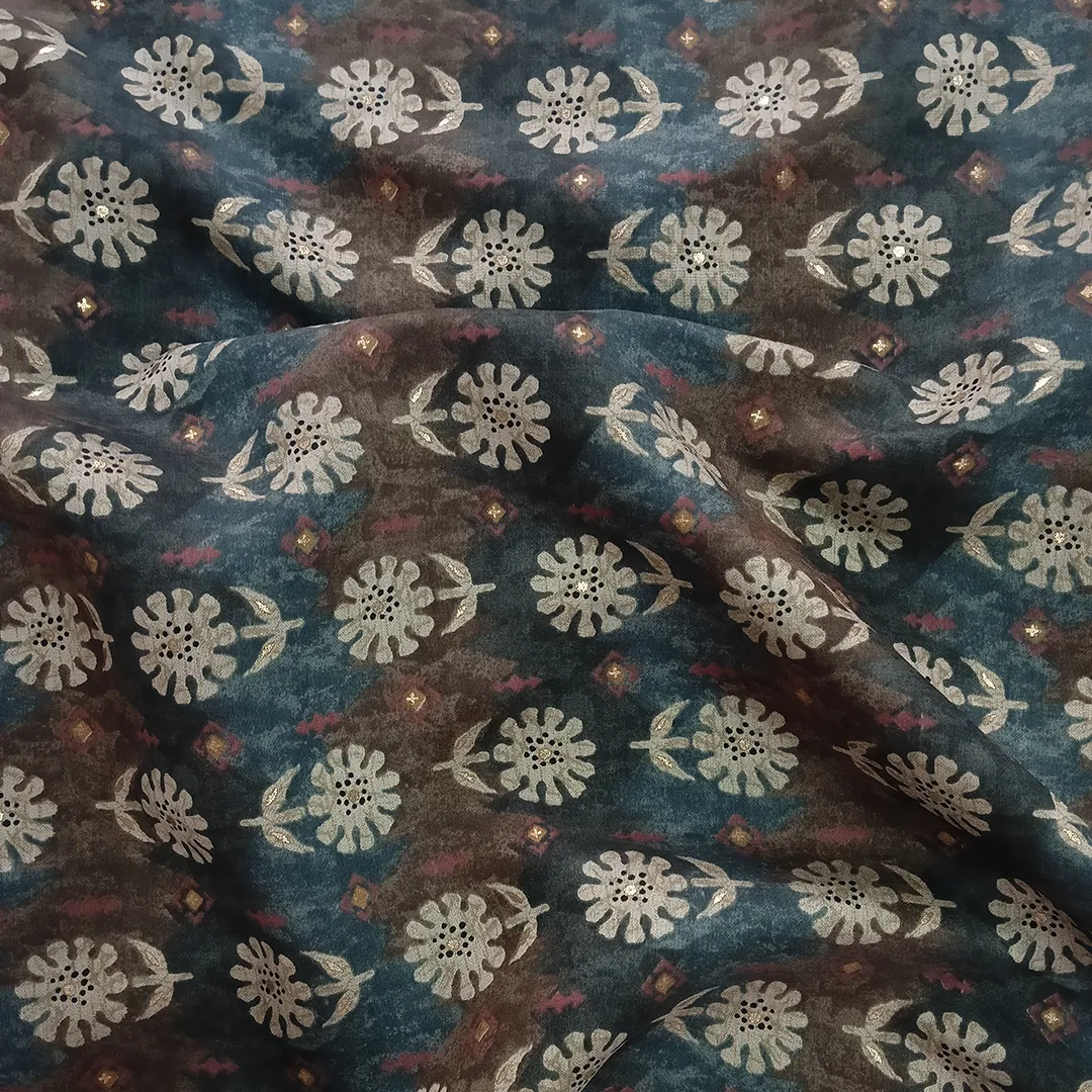 Multicolor Floral Printed Modal Chanderi Fabric