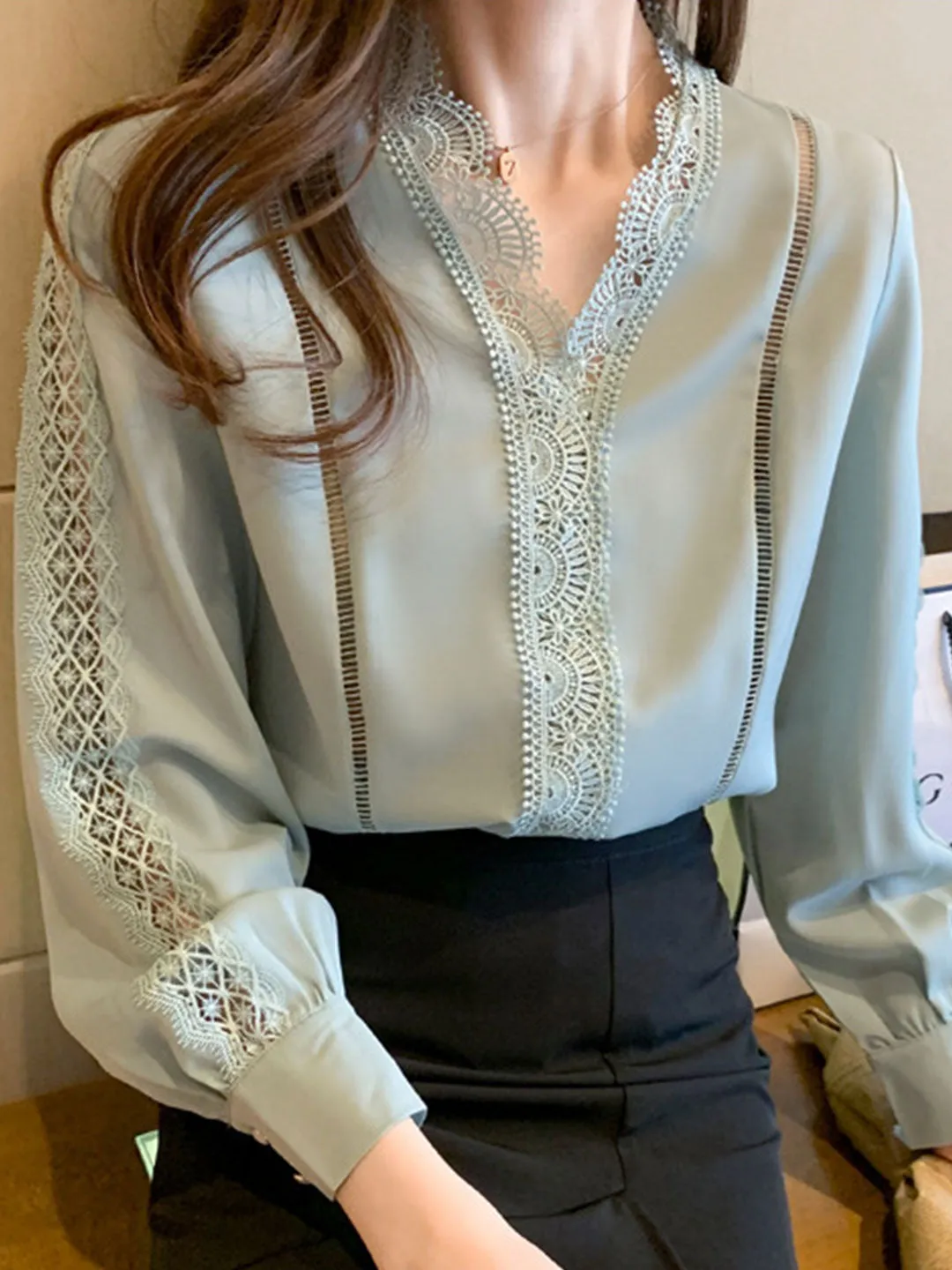 Natalie Elegant Hollowed Chiffon Shirt