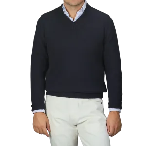 Navy Blue Cashmere V-Neck Sweater