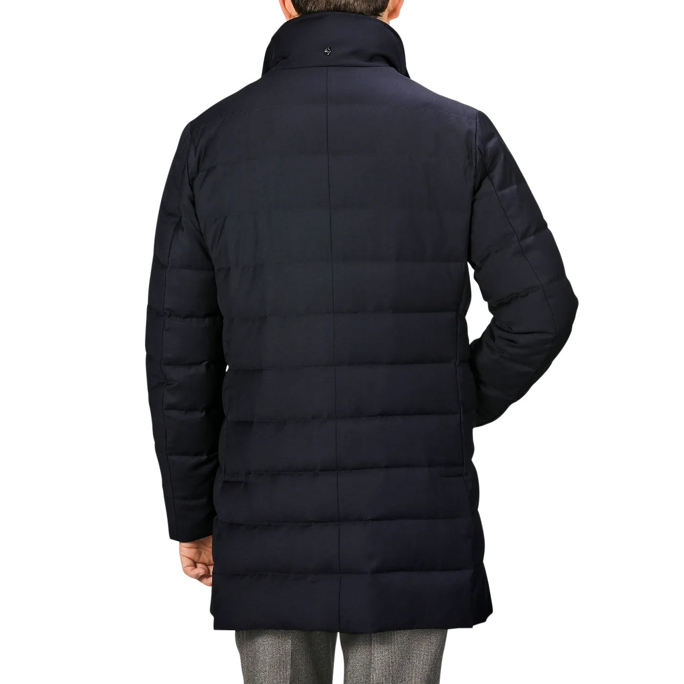 Navy Blue Super 120s Wool Batavia Padded Coat