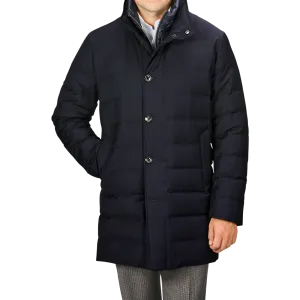 Navy Blue Super 120s Wool Batavia Padded Coat