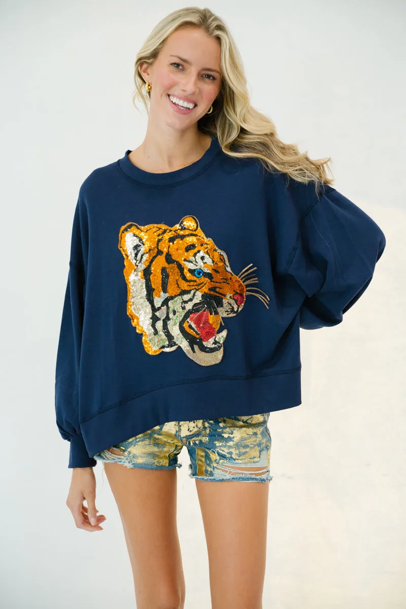 NAVY SEQUIN TIGER PULLOVER