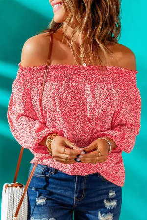 Off Shoulder Floral Print Lantern Sleeve Blouse