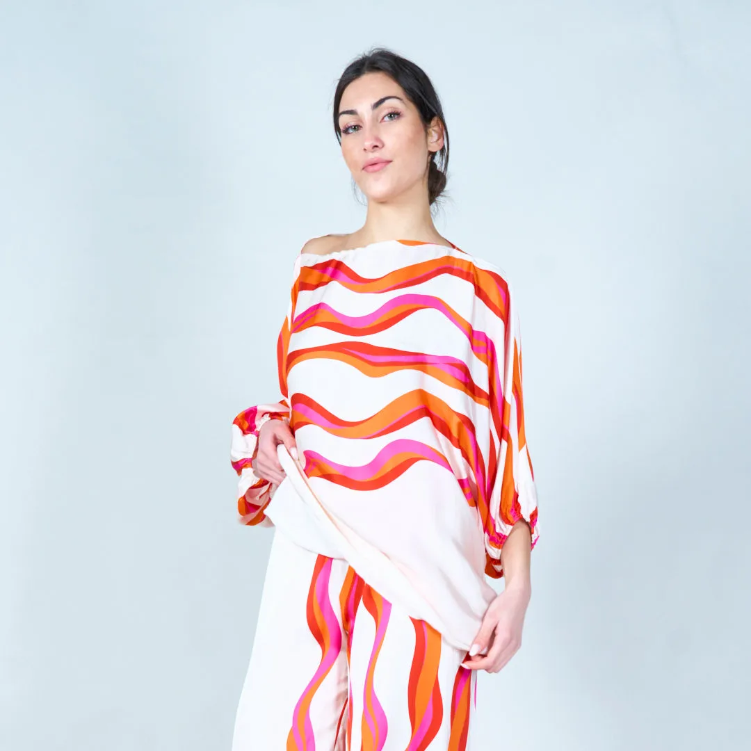 Off-shoulder top with wavy abstract patterns wholesale