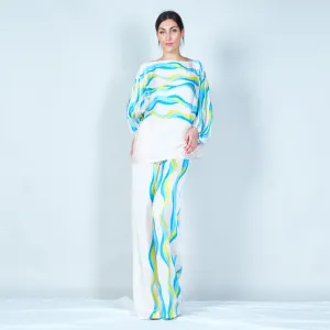 Off-shoulder top with wavy abstract patterns wholesale