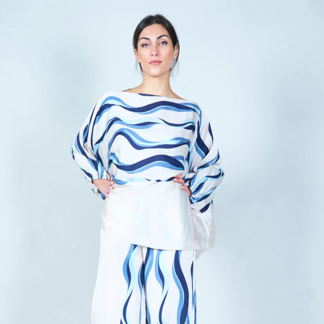 Off-shoulder top with wavy abstract patterns wholesale