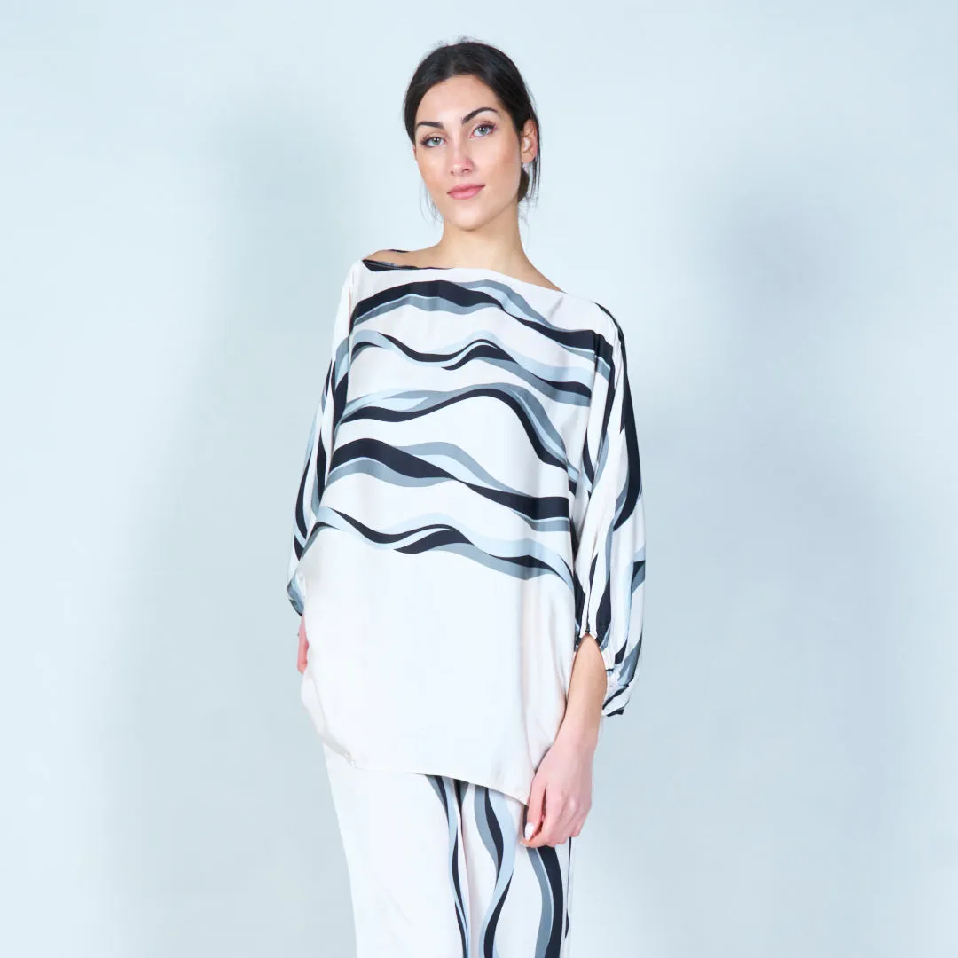 Off-shoulder top with wavy abstract patterns wholesale