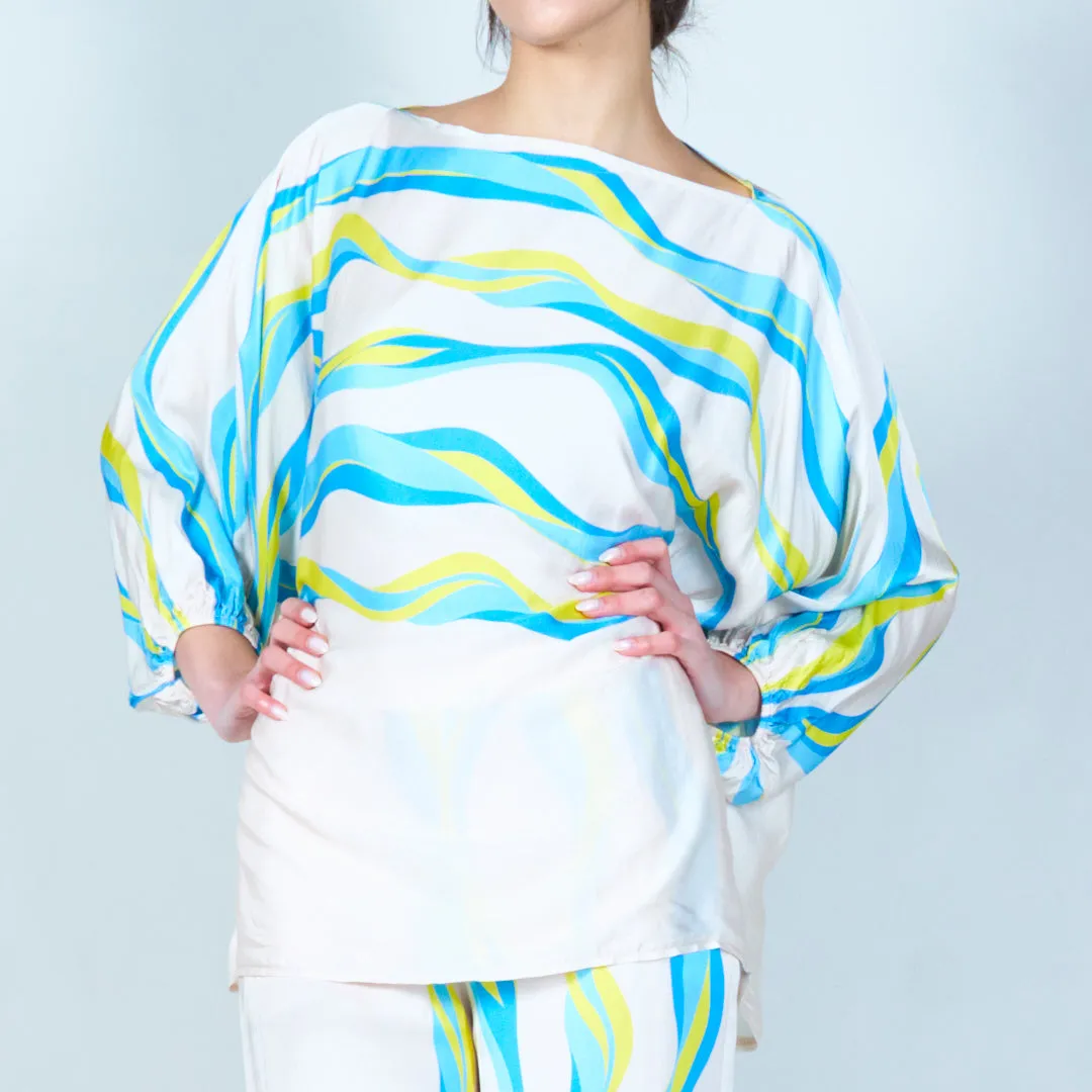 Off-shoulder top with wavy abstract patterns wholesale