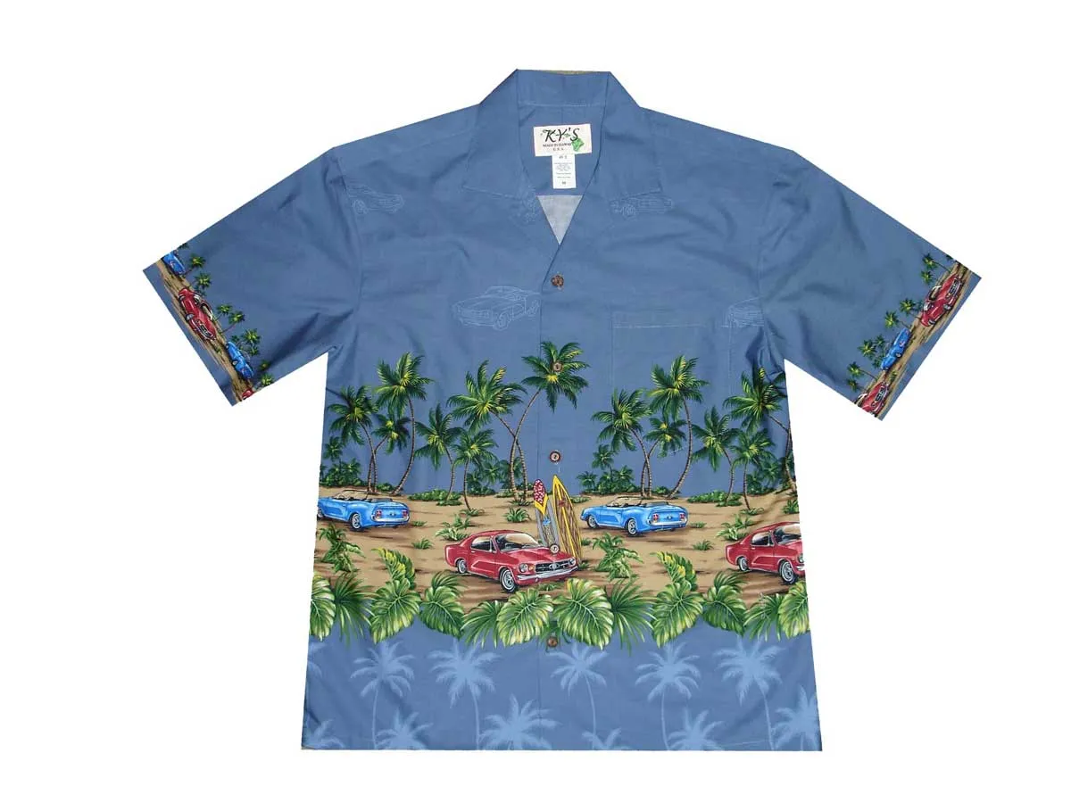 Old Red Car Beach Cotton Aloha Shirt