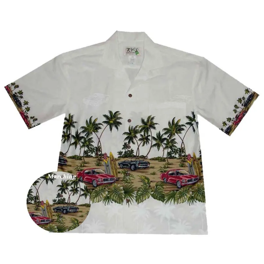 Old Red Car Beach Cotton Aloha Shirt