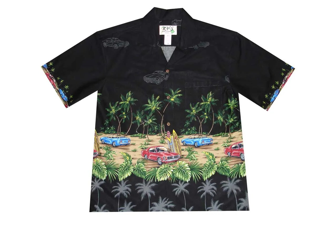 Old Red Car Beach Cotton Aloha Shirt