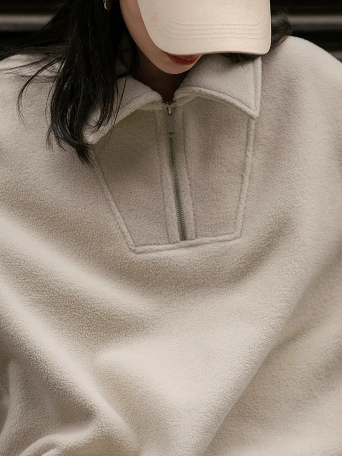 Open Collar Graceful Fleece Sweatshirt