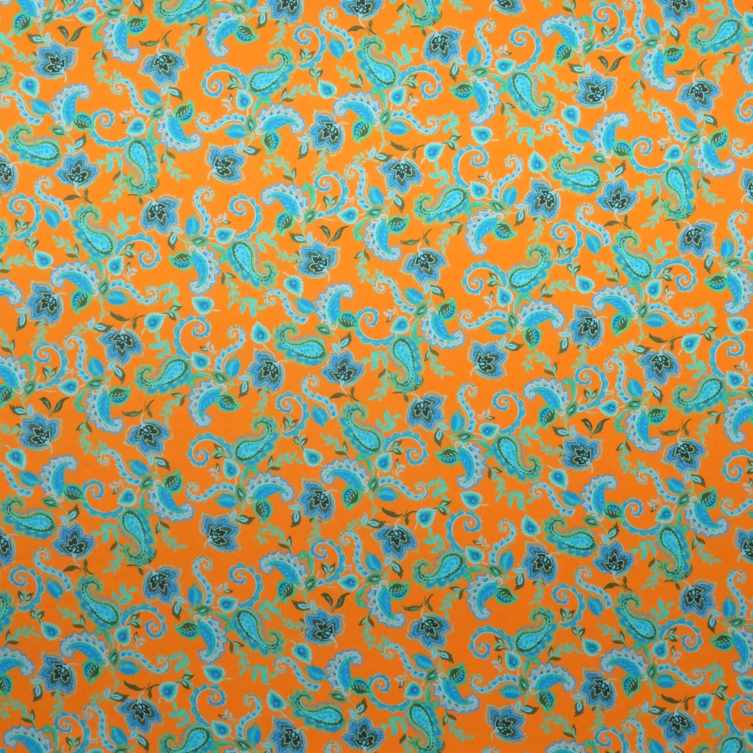 Orange Spice Floral and Paisleys Printed Silk Charmeuse Fabric