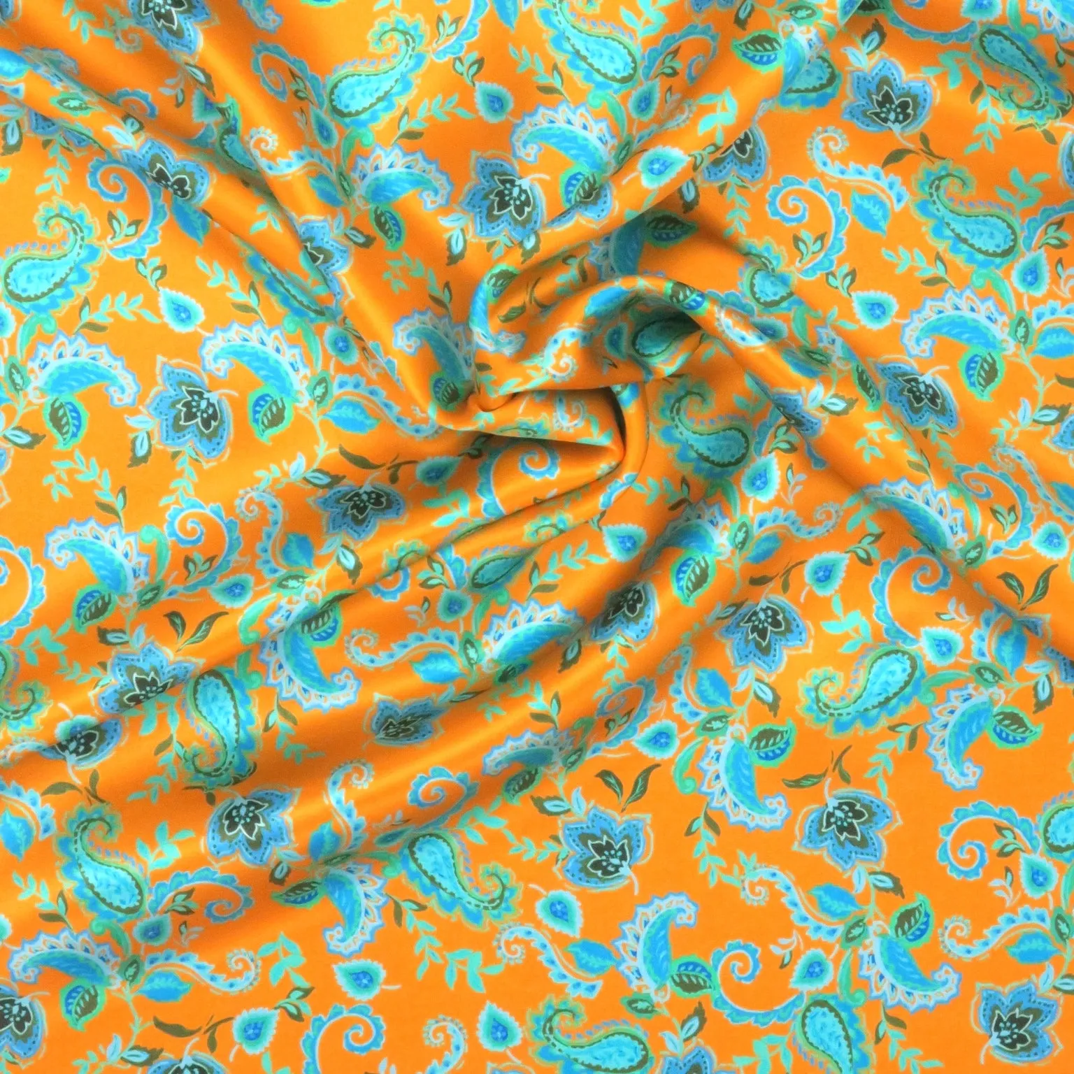 Orange Spice Floral and Paisleys Printed Silk Charmeuse Fabric