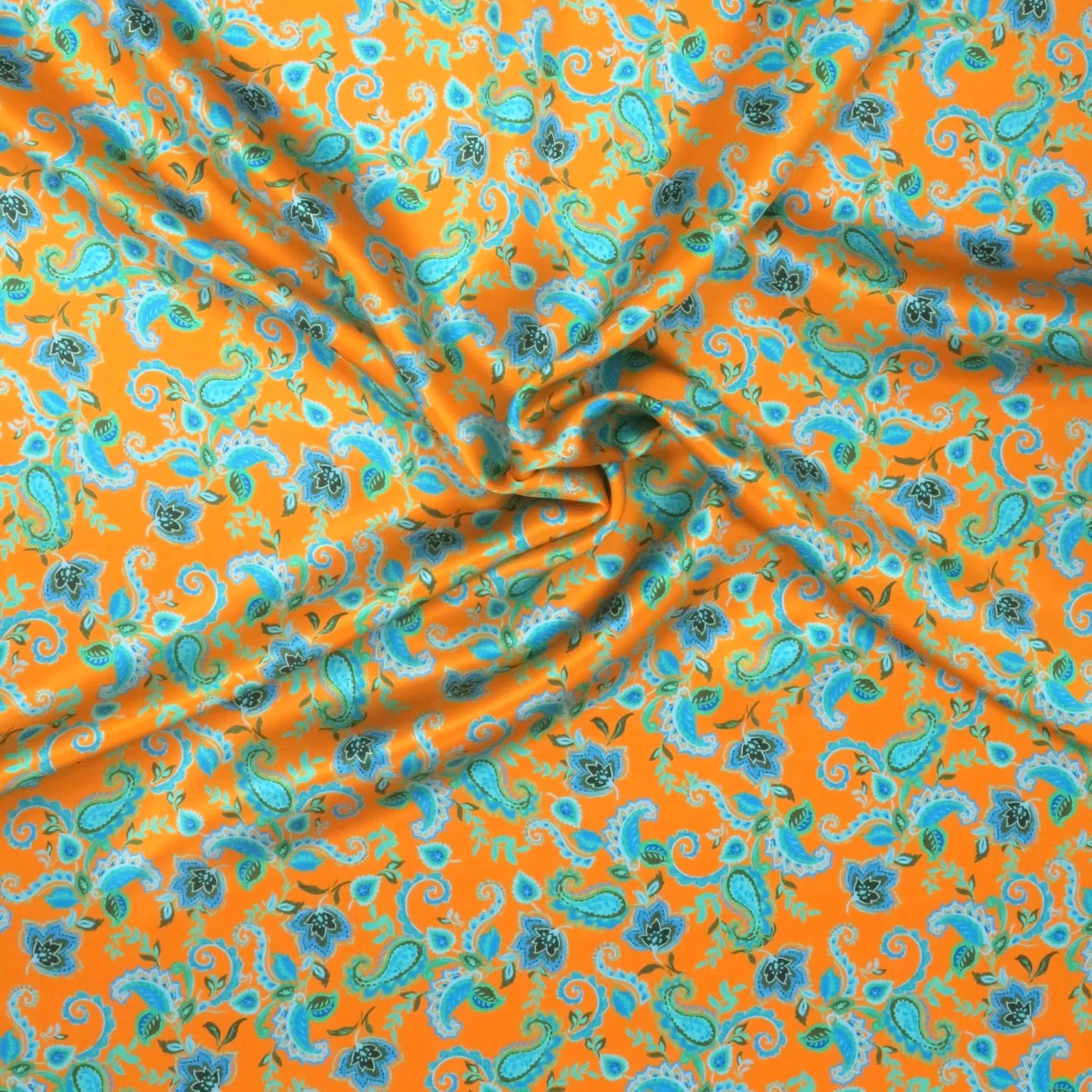 Orange Spice Floral and Paisleys Printed Silk Charmeuse Fabric