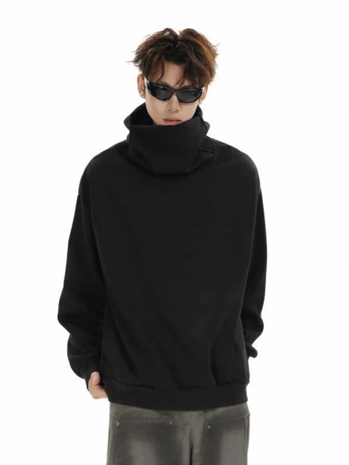 Oversized Drop Shoulder Funnel-Neck Pullover