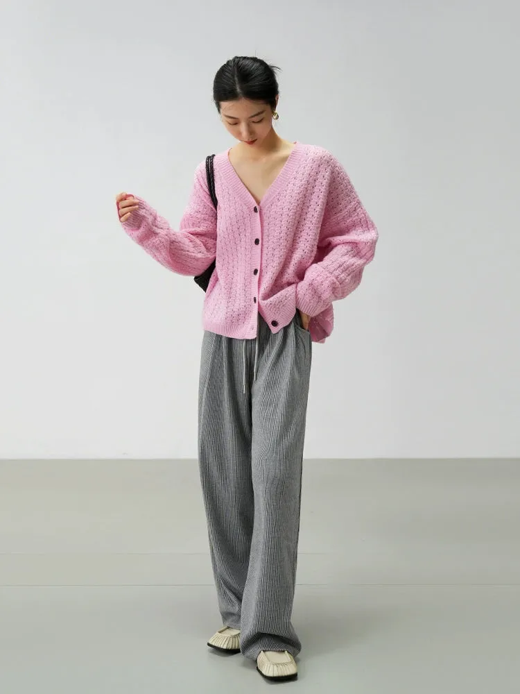 Oversized Open-Knit Button-Down Cardigan