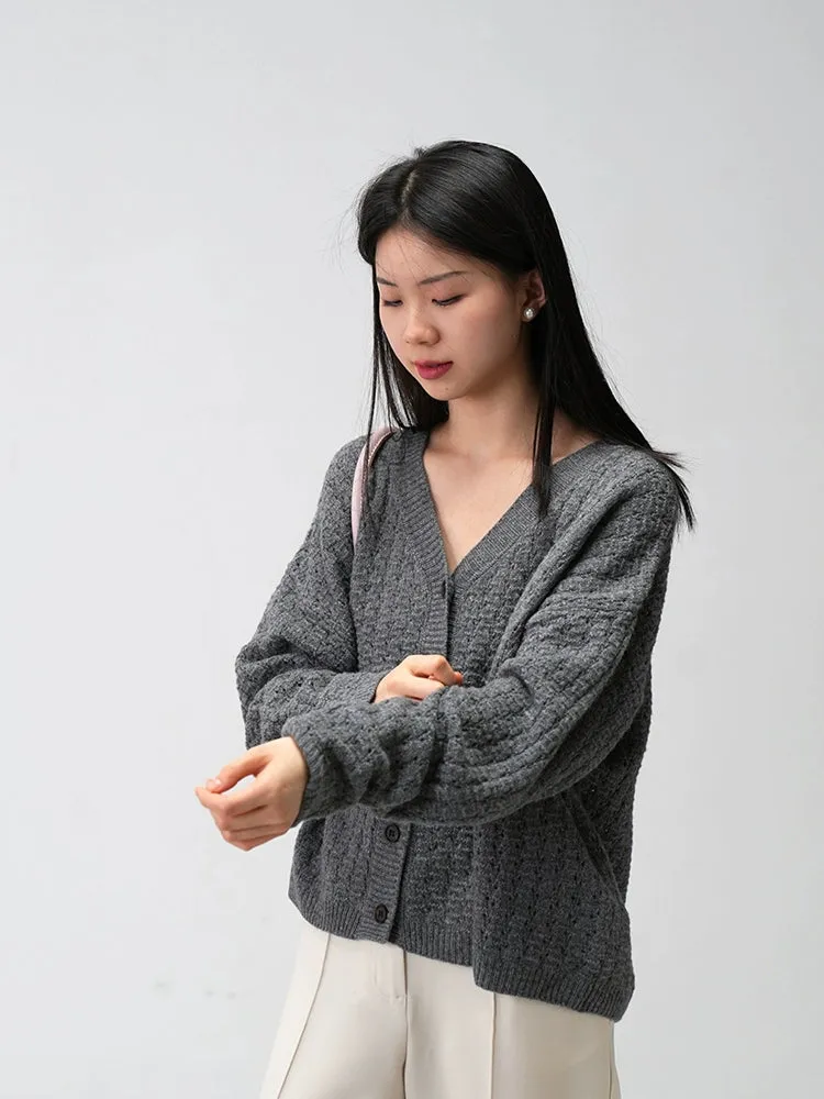 Oversized Open-Knit Button-Down Cardigan