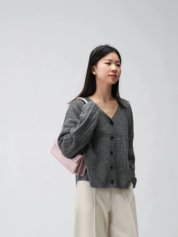 Oversized Open-Knit Button-Down Cardigan