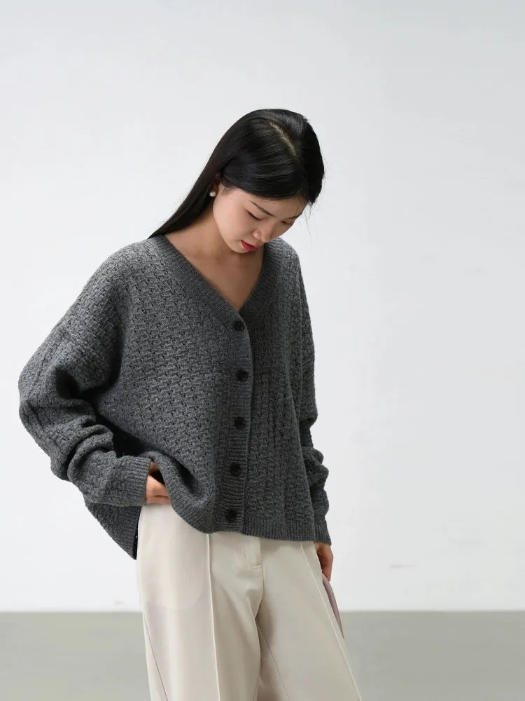 Oversized Open-Knit Button-Down Cardigan