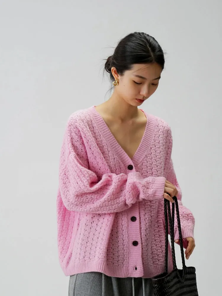 Oversized Open-Knit Button-Down Cardigan