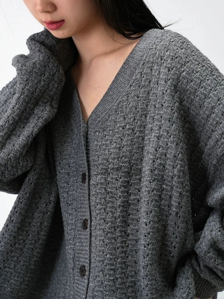 Oversized Open-Knit Button-Down Cardigan