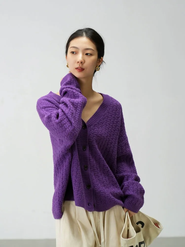 Oversized Open-Knit Button-Down Cardigan