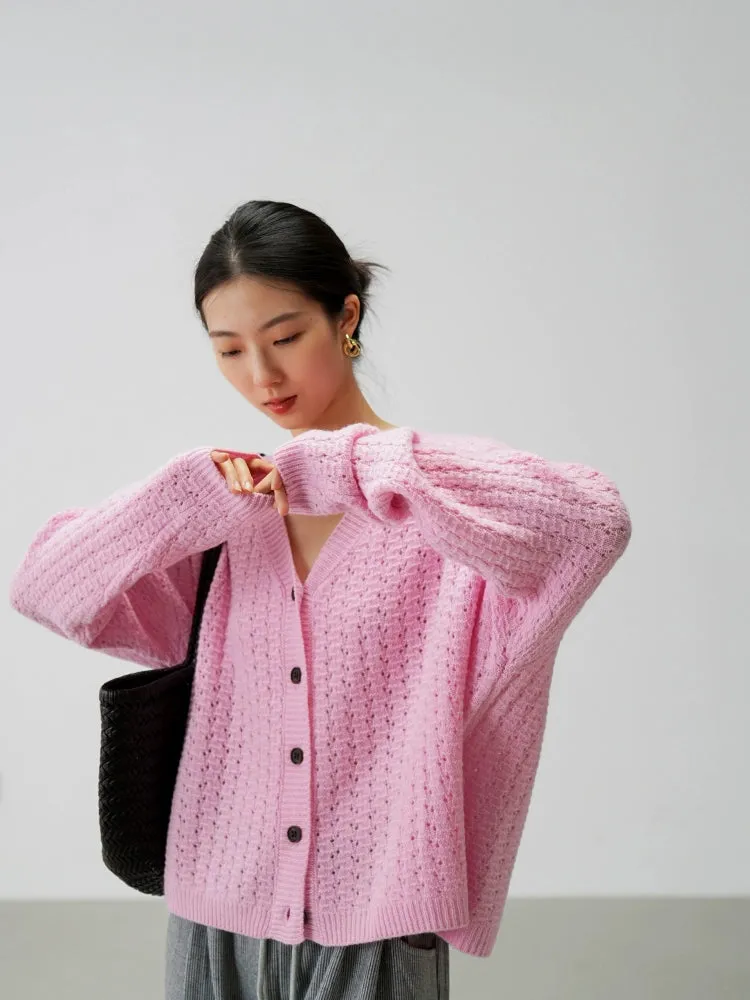 Oversized Open-Knit Button-Down Cardigan