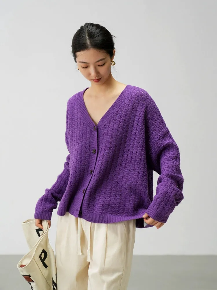 Oversized Open-Knit Button-Down Cardigan