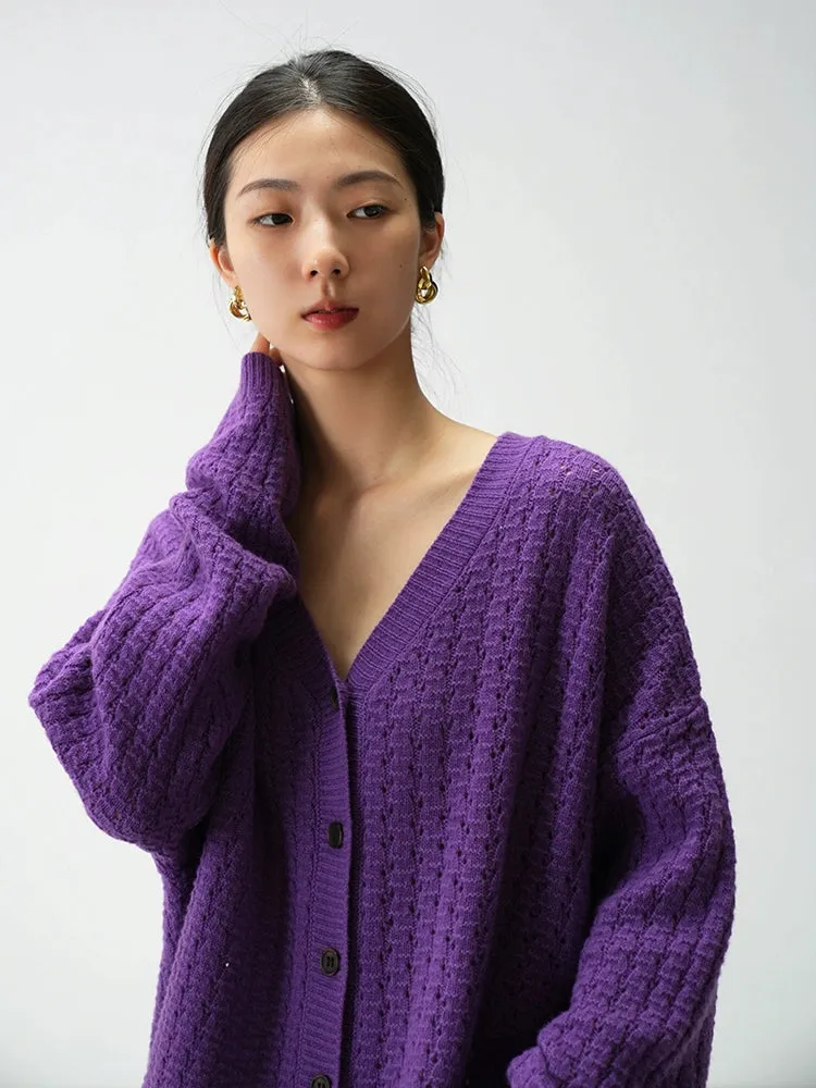 Oversized Open-Knit Button-Down Cardigan