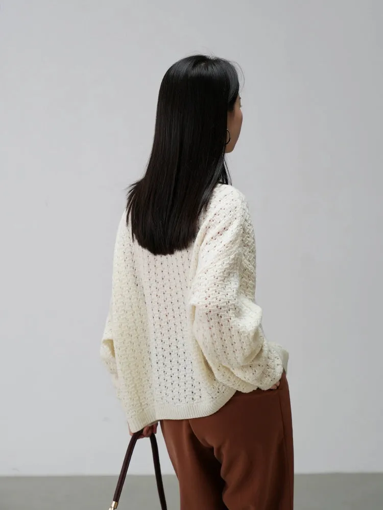 Oversized Open-Knit Button-Down Cardigan