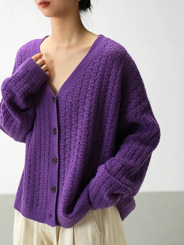 Oversized Open-Knit Button-Down Cardigan