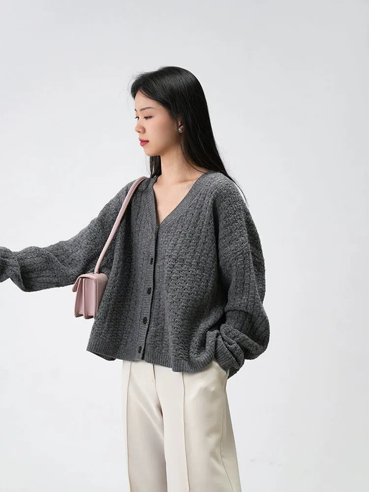 Oversized Open-Knit Button-Down Cardigan