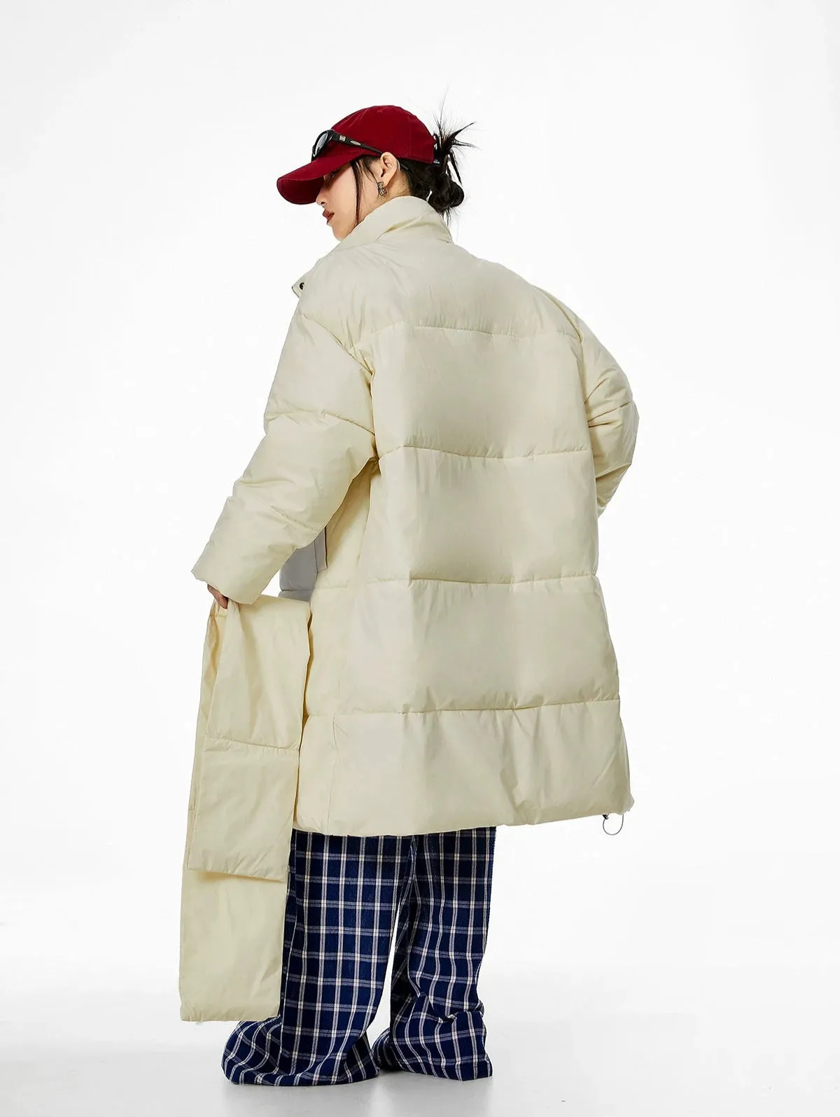 Oversized Stand Collar Puffer Coat with Scarf