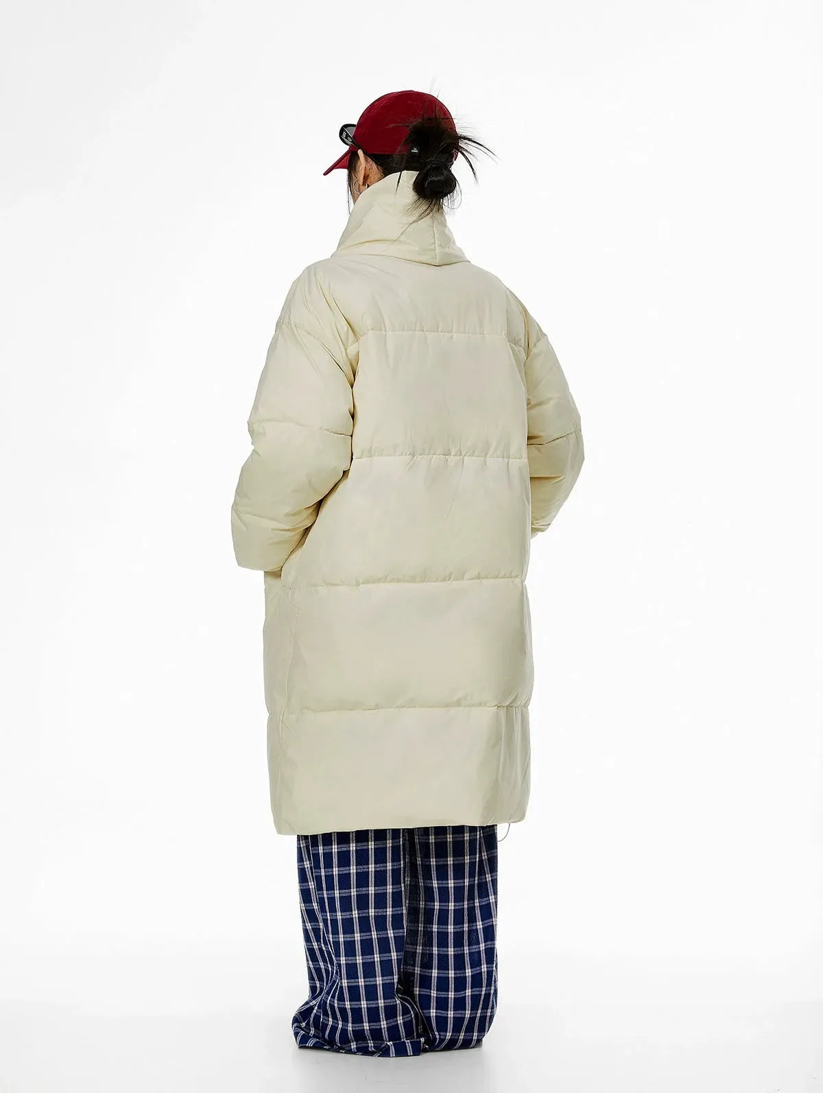 Oversized Stand Collar Puffer Coat with Scarf