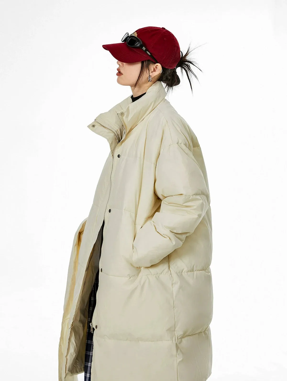 Oversized Stand Collar Puffer Coat with Scarf