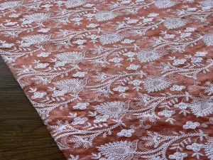 Peach Floral Chikankari Embroidered Chanderi Fabric