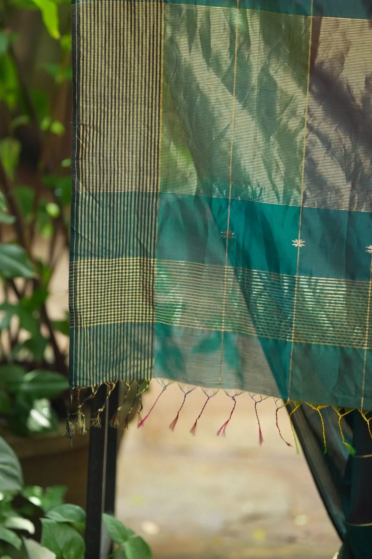 Peacock Green Ombre Handwoven Zari Stripes Maheshwari Silk Cotton Saree