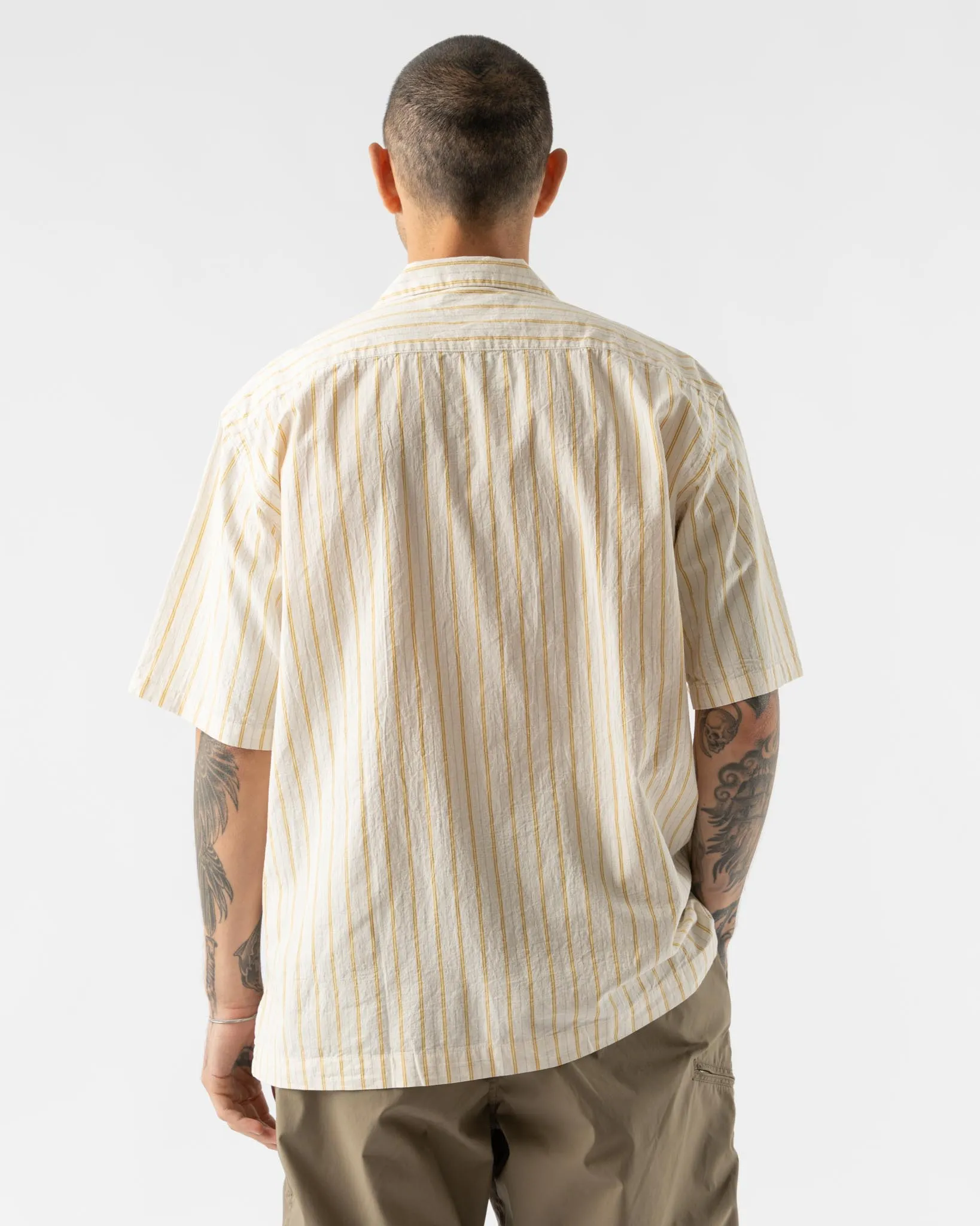 Pilgrim Surf   Supply Johnny Stripe Short Sleeve Shirt in Mustard