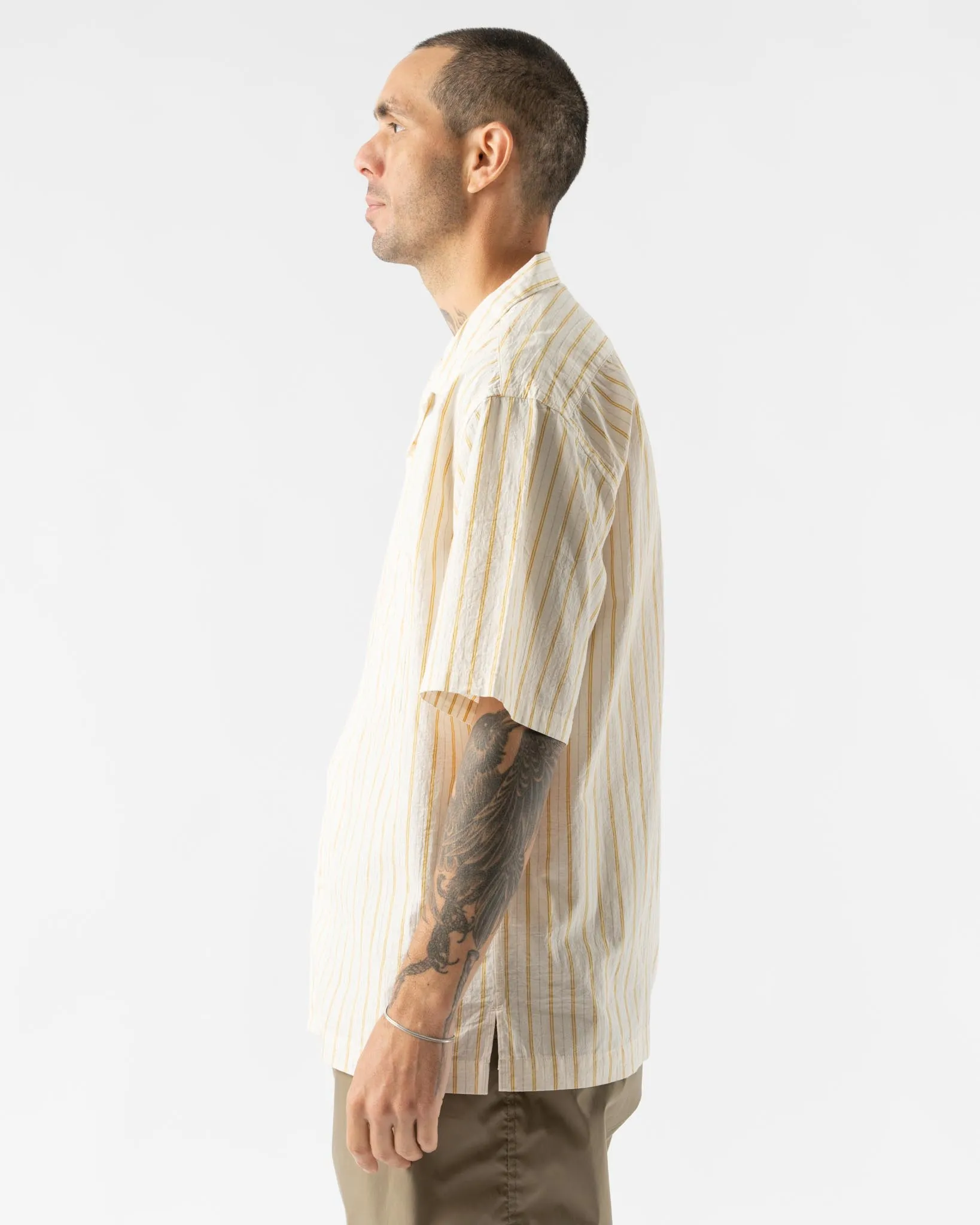 Pilgrim Surf   Supply Johnny Stripe Short Sleeve Shirt in Mustard