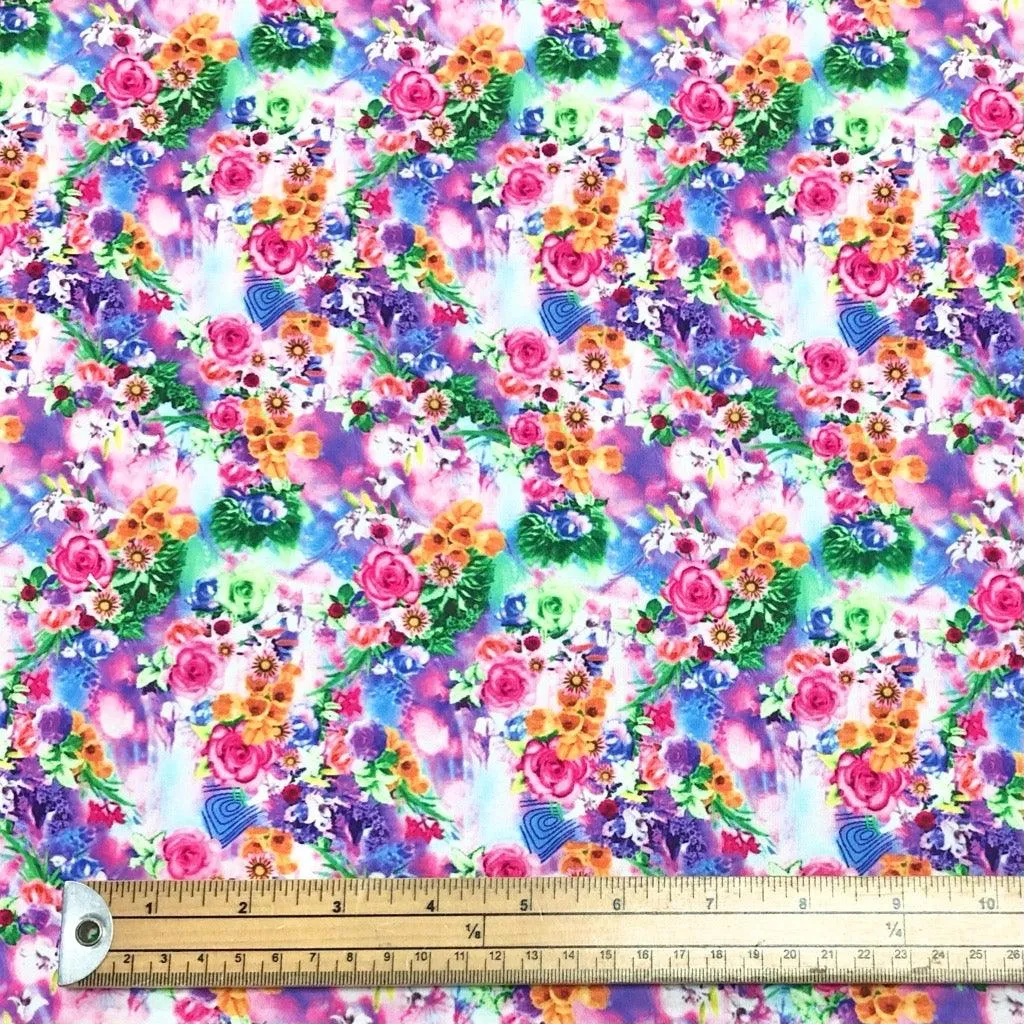 Pink & Orange & Green Floral Cotton-Touch Polyester Fabric