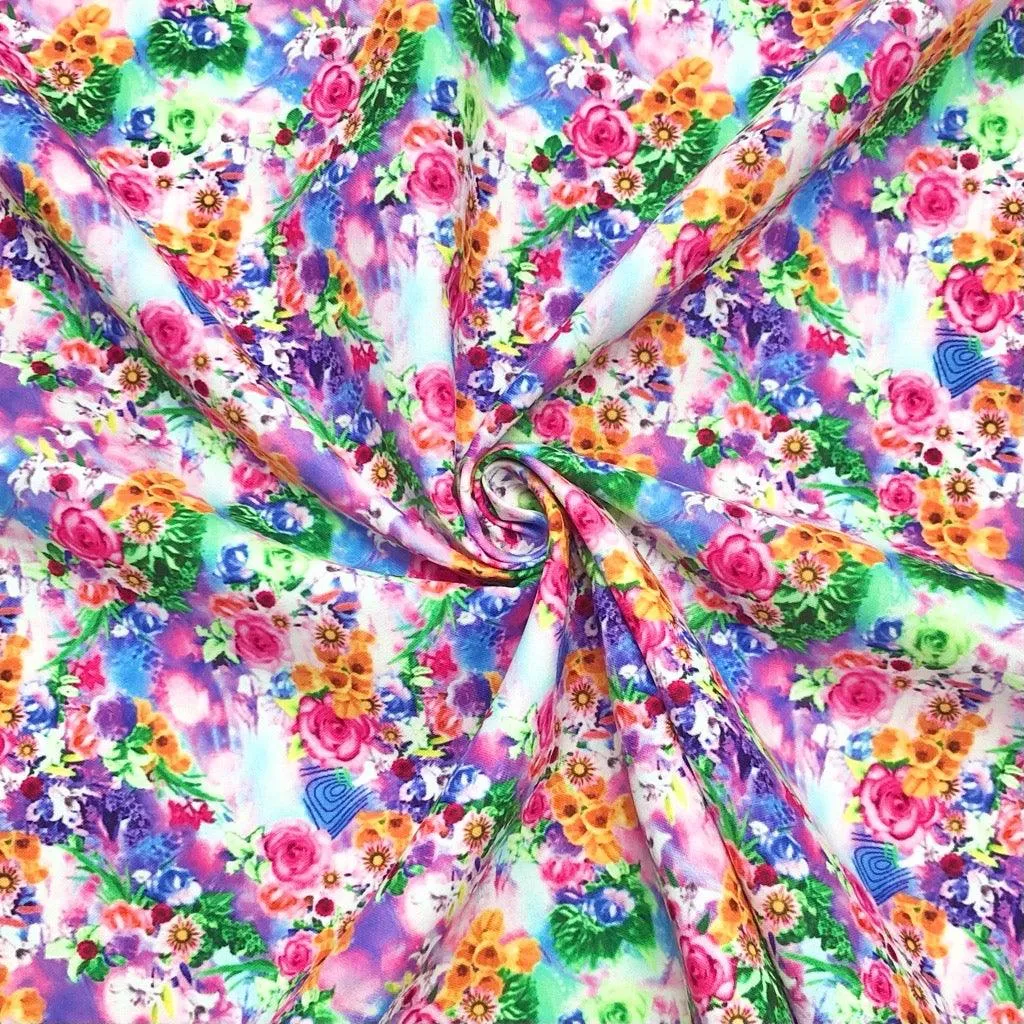 Pink & Orange & Green Floral Cotton-Touch Polyester Fabric