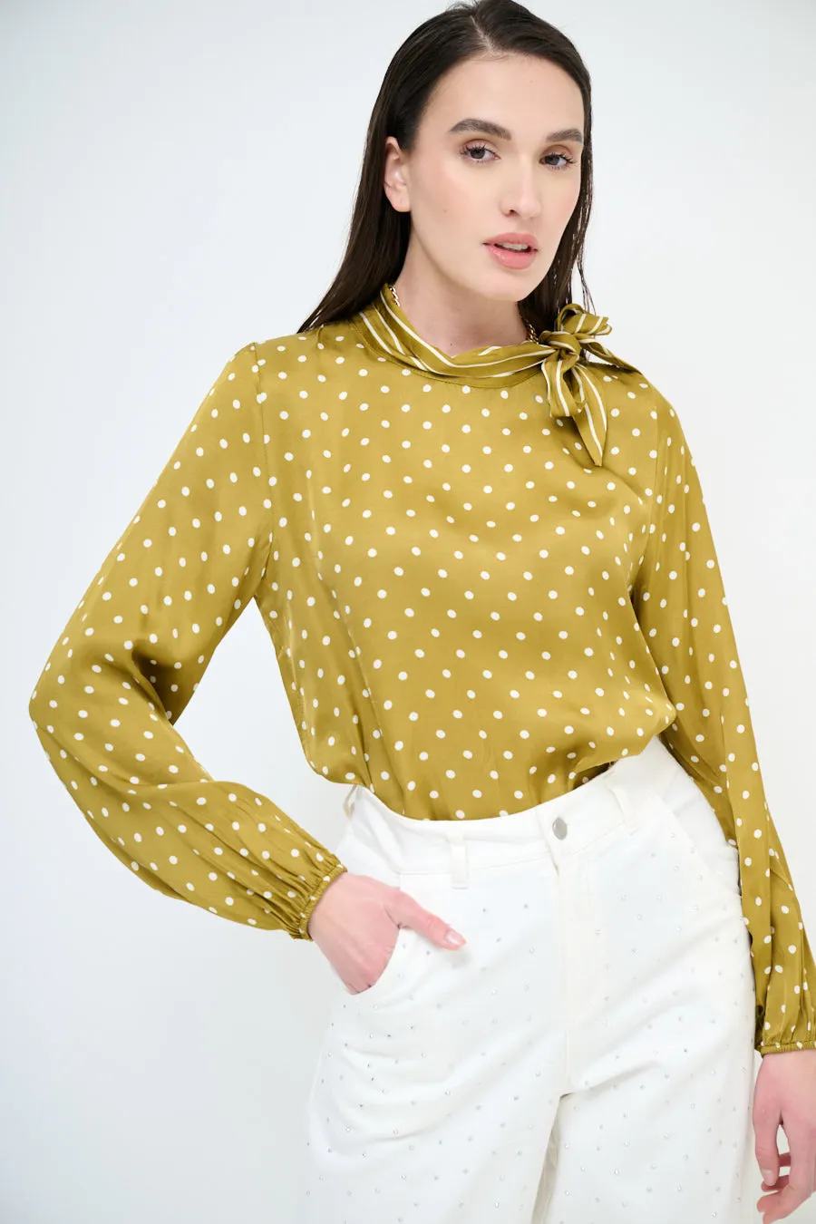 Polka dot bow-tie blouse wholesale