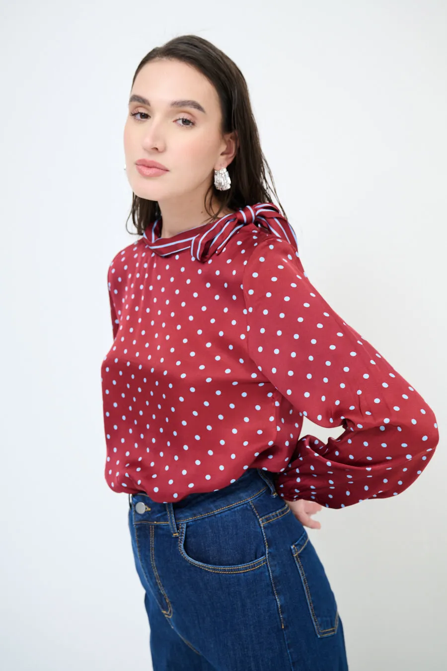 Polka dot bow-tie blouse wholesale