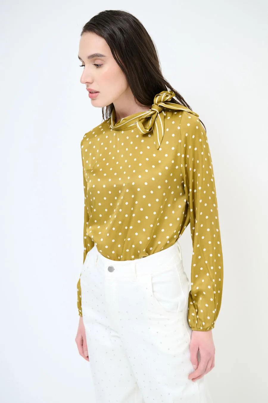 Polka dot bow-tie blouse wholesale