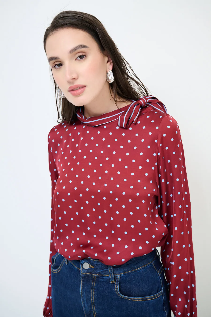 Polka dot bow-tie blouse wholesale