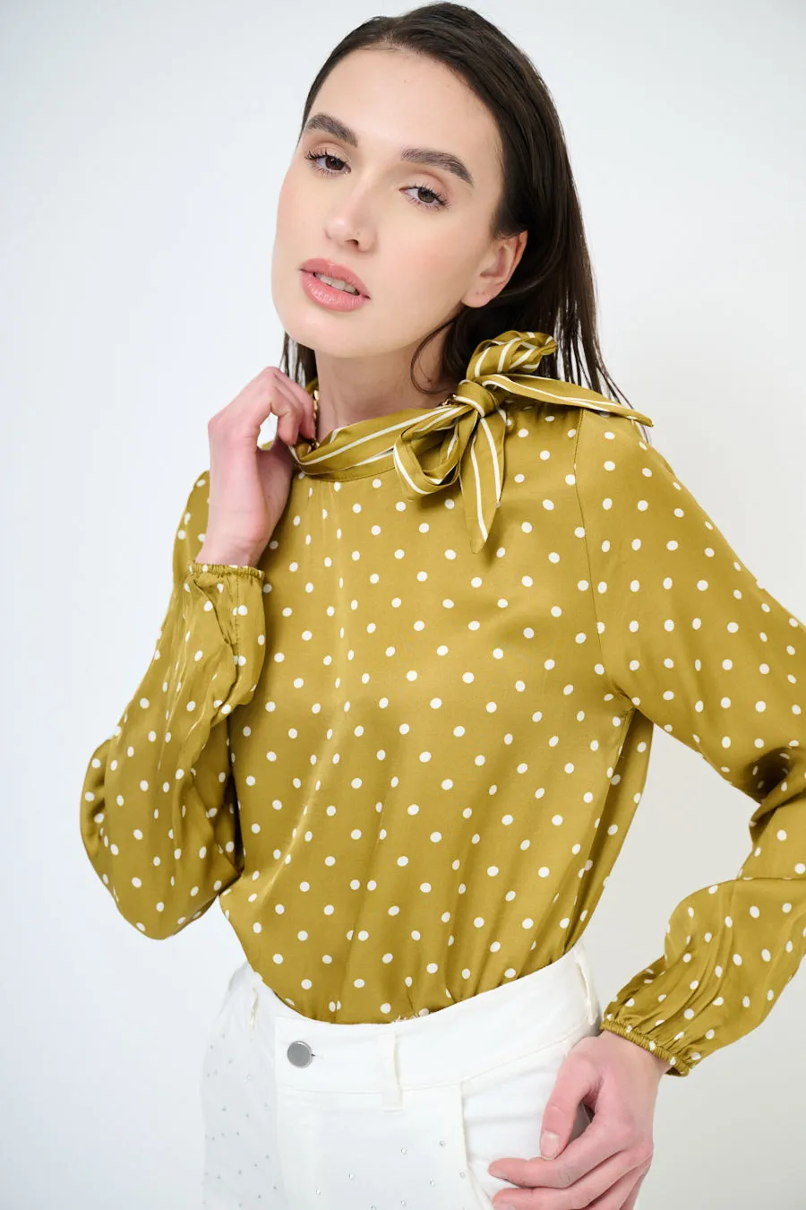 Polka dot bow-tie blouse wholesale