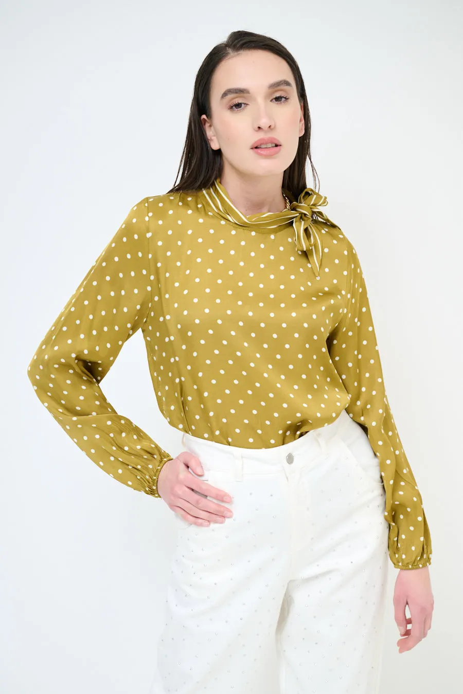 Polka dot bow-tie blouse wholesale